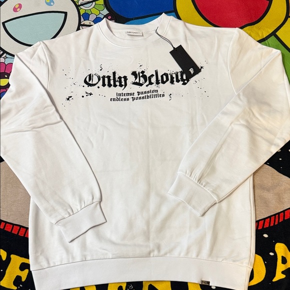 LP - SWEATSHIRT ONLY BELONG RHINESTONE WHITE ( RUNS SMALL ) Fits Large - Picture 3 of 15